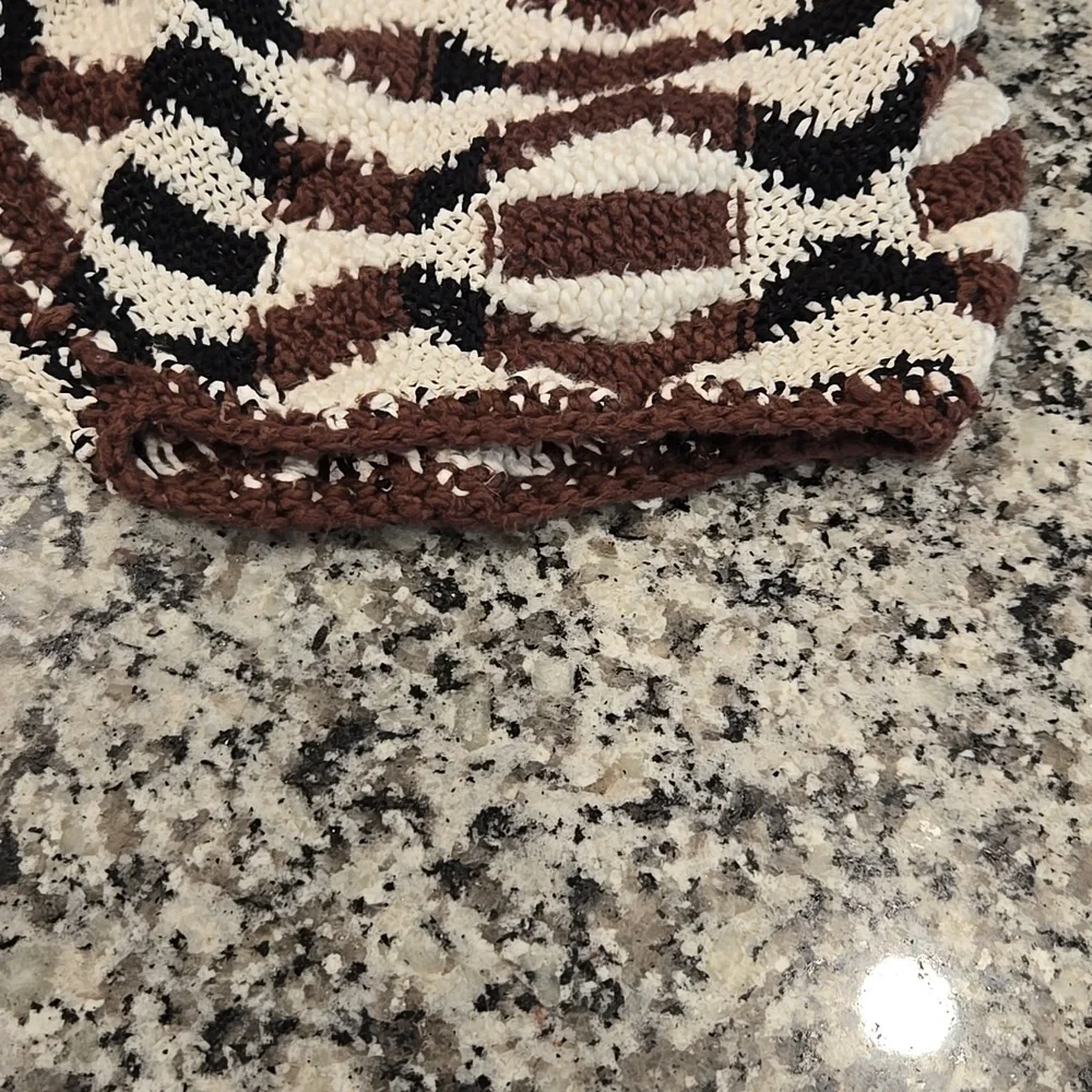 Anthropologie Brown and Cream Patterned Open Front Cardigan